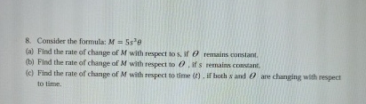 Consider the formula: M = 5 s 2 ( a ) Find the