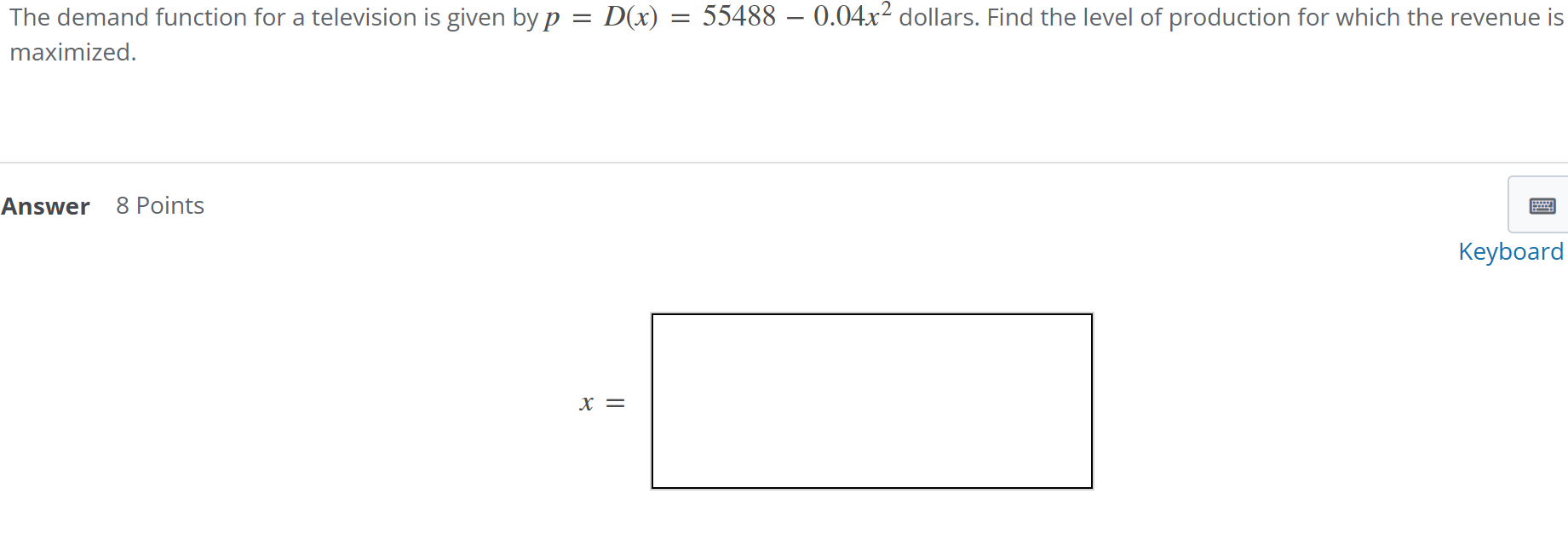 The demand function for a television i s given b