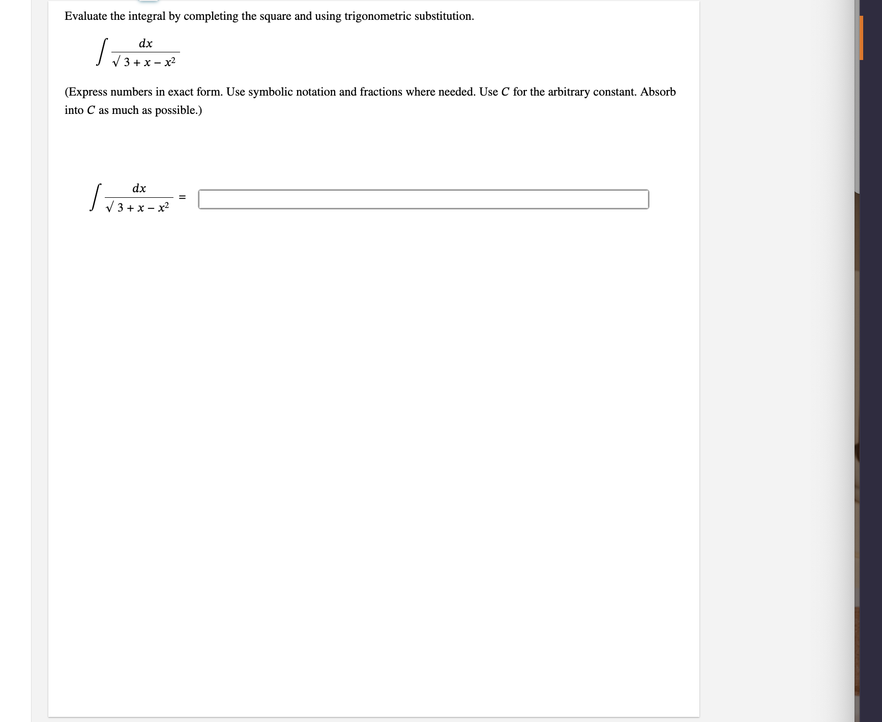 Evaluate the integral b y completing the square