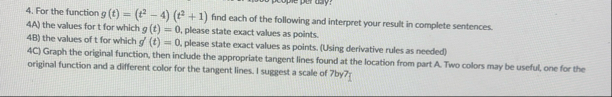 For the function g ( t ) = ( t 2 - 4 ) ( t 2 1 )