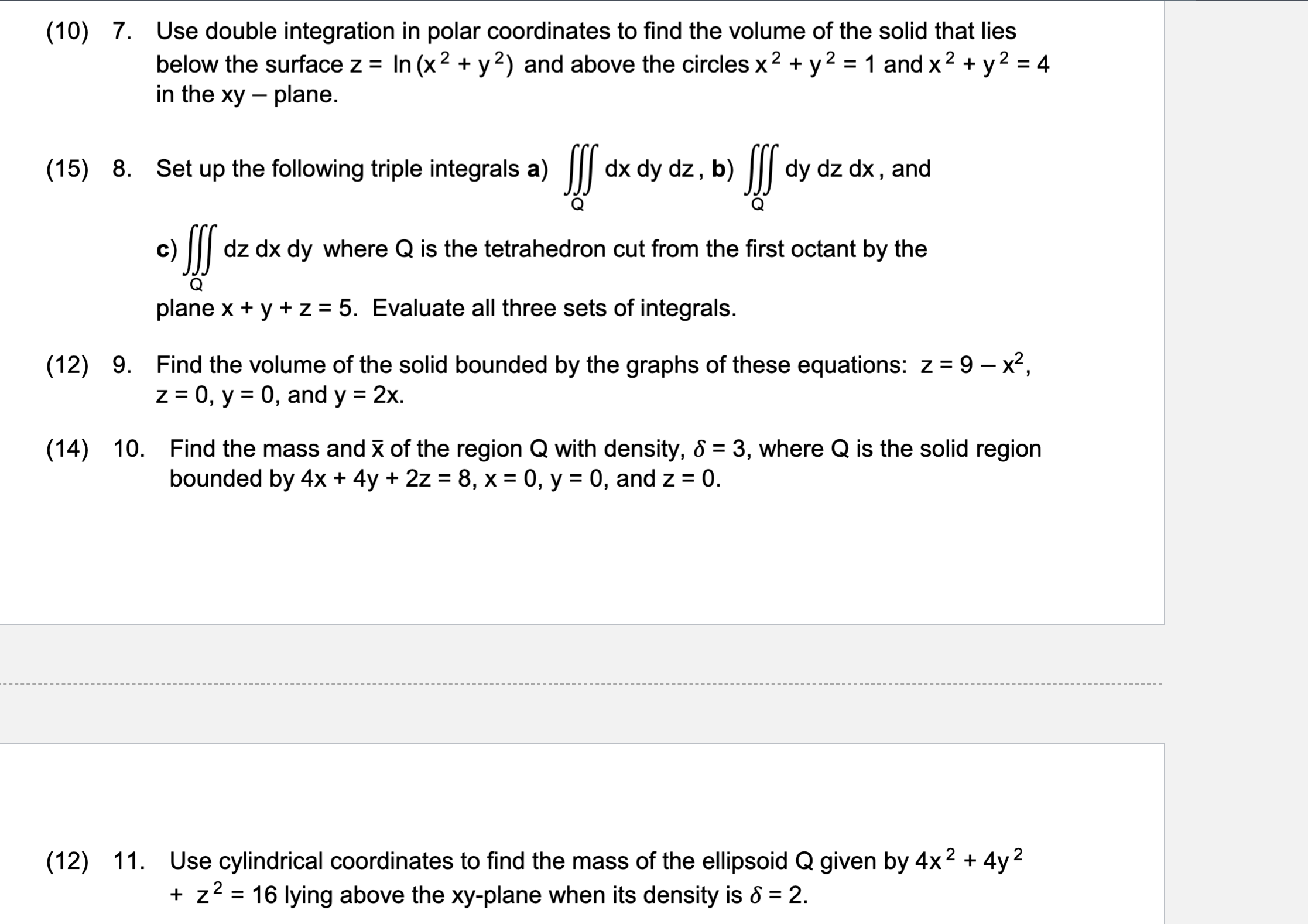 ( 1 0 ) 7 . Use double integration i n polar