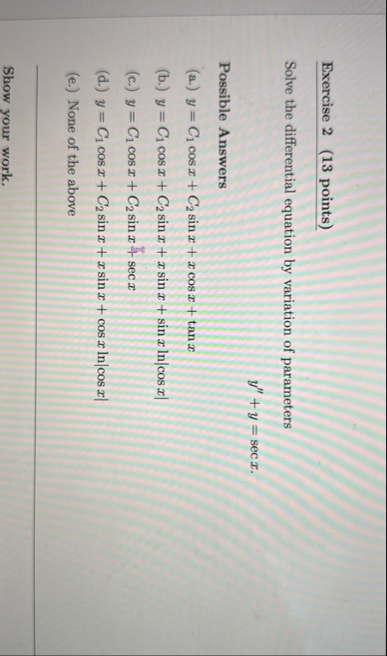 Exercise 2 ( 1 3 points ) Solve the differential