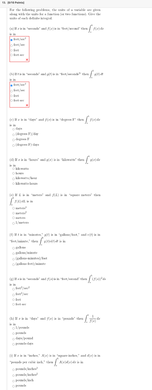 For the following problems, the units o f a