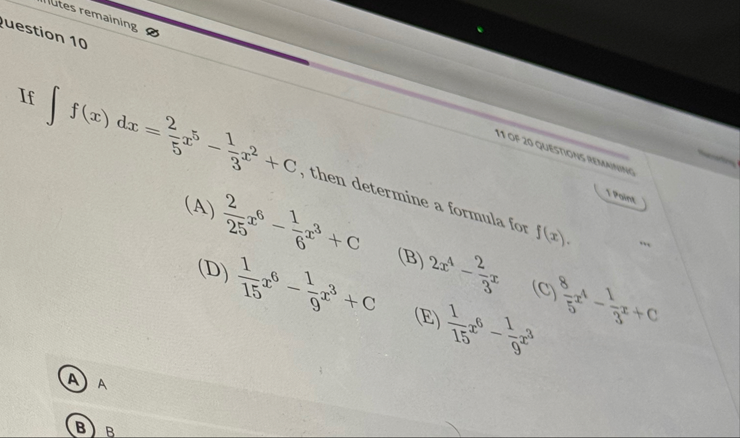 If f ( x ) d x = 2 5 x 5 - 1 3 x 2 C , then