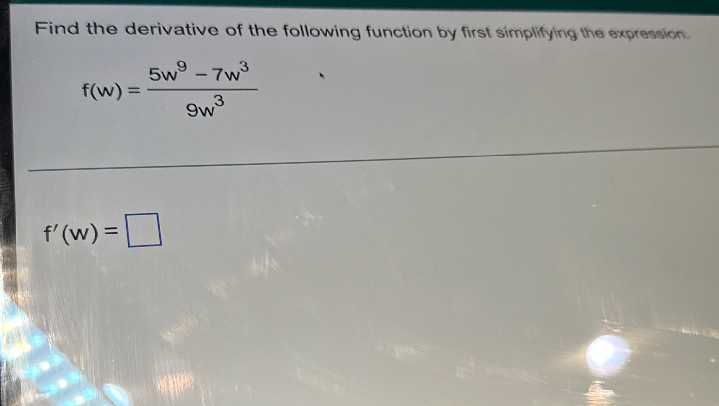 Find the derivative of the following function by