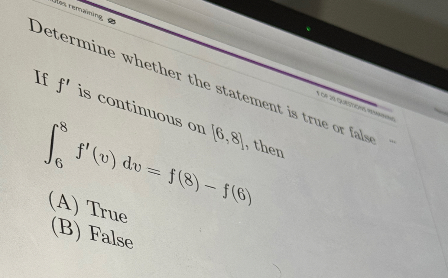 If f ' is continuous on 6 , 8 , then Determine