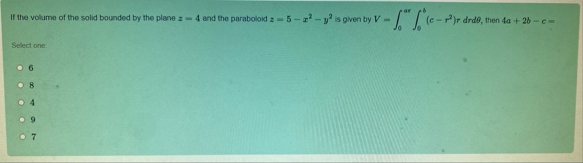If the volume of the solid bounded by the plane z