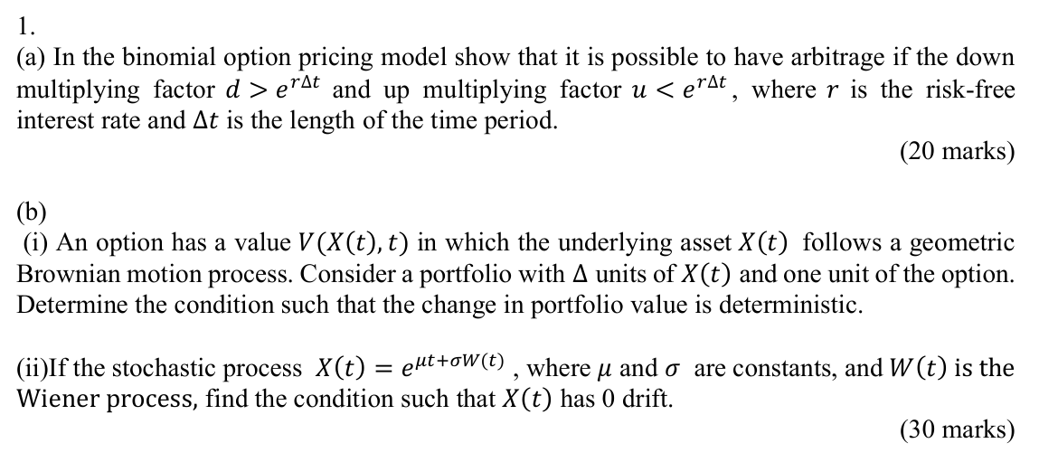 1 . ( a ) I n the binomial option pricing model