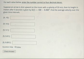 For each value below, enter the number correct to
