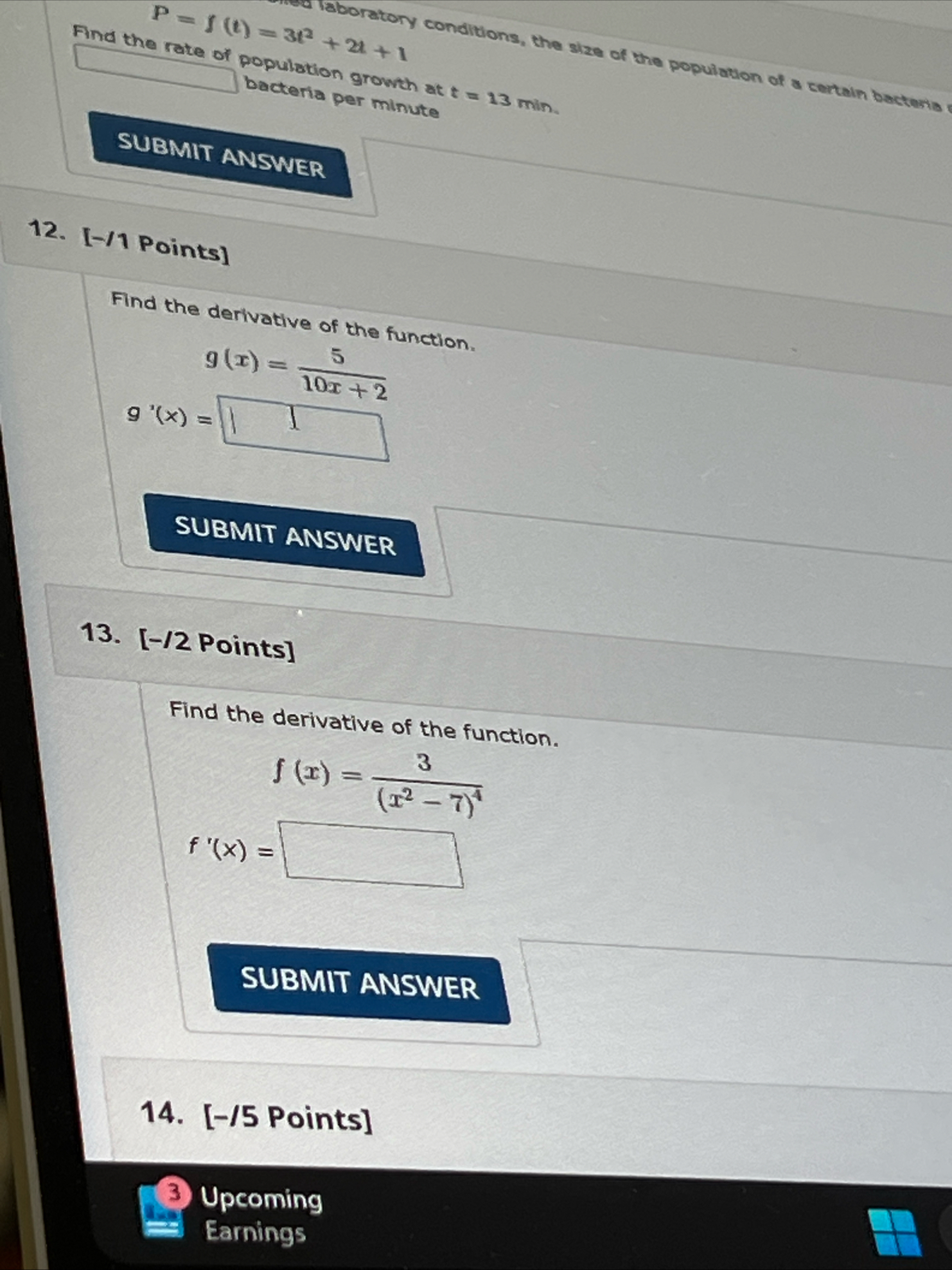 Find the P = f ( t ) = 3 t 2 2 t 1 population