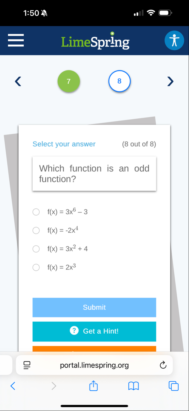 1 : 5 0 LimeSpring 7 8 Select your answer ( 8 out