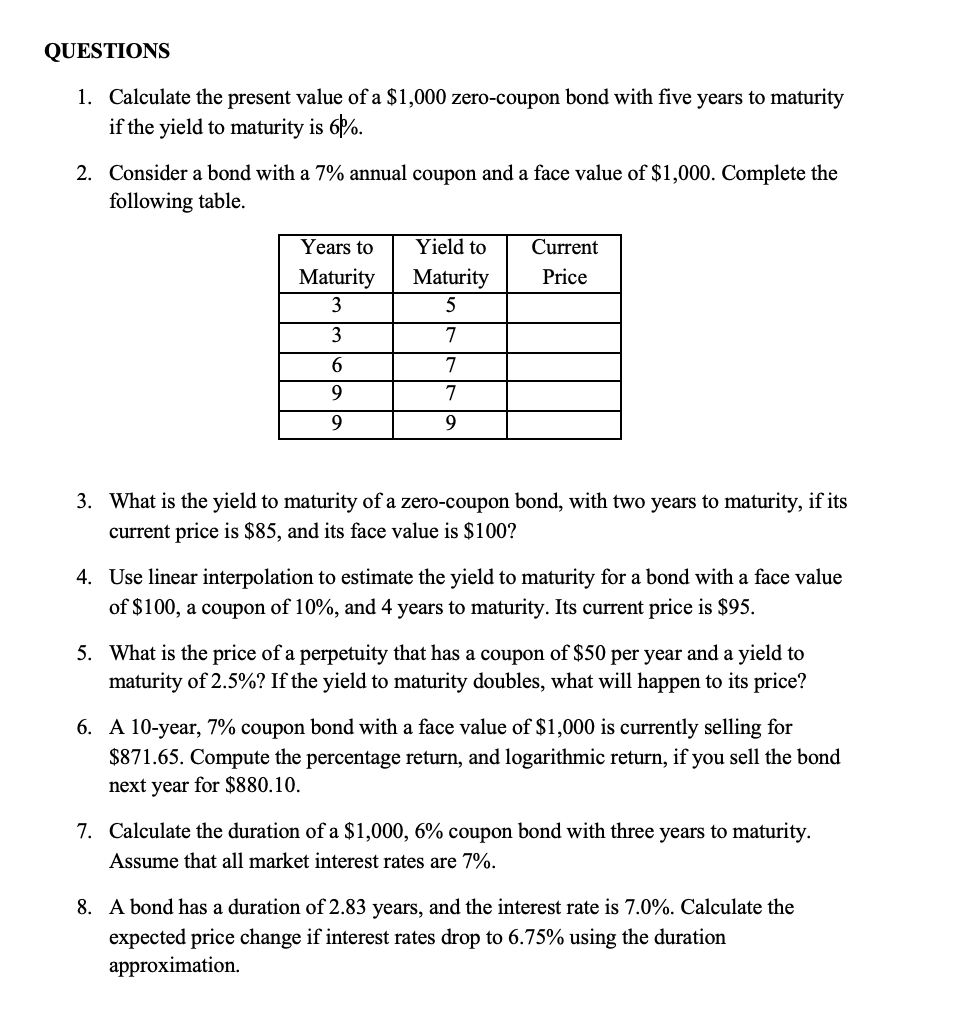 QUESTIONS Calculate the present value o f a $ 1 ,