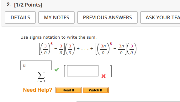 Use sigma notation t o write the sum. ( 3 n ) 6 -
