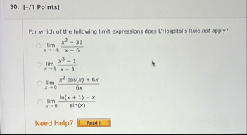 [ - / 1 Points ] For which of the following limit
