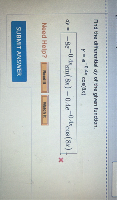 Find the differential d y of the given function.
