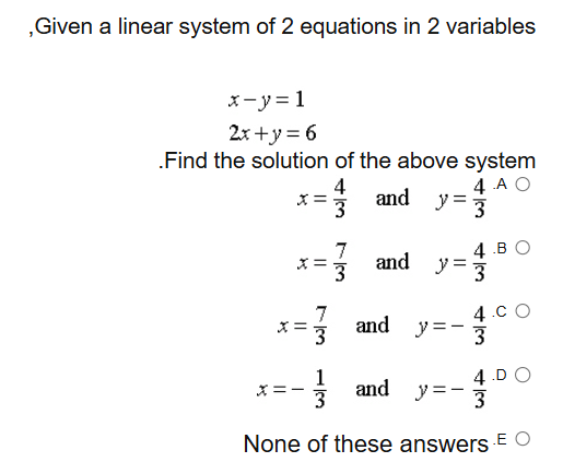 , Given a linear system o f 2 equations i n 2