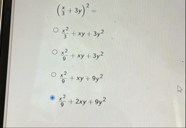 ( x 3 3 y ) 2 = x 2 3 x y 3 y 2 x 2 9 x y 3 y 2 x