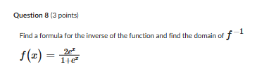 Question 8 ( 3 points ) Find a formula for the