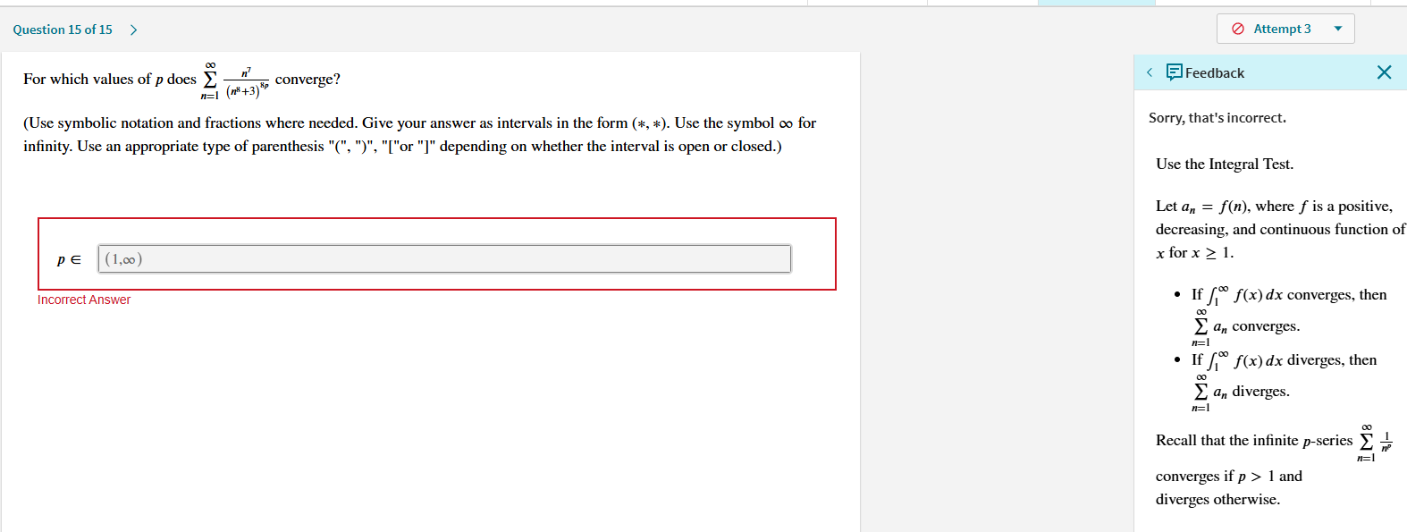 For which values o f p does n = 1 n 7 ( n 8 + 3 )
