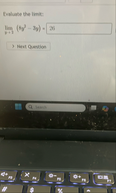 Evaluate the limit: lim y 2 ( 8 y 2 - 3 y ) =