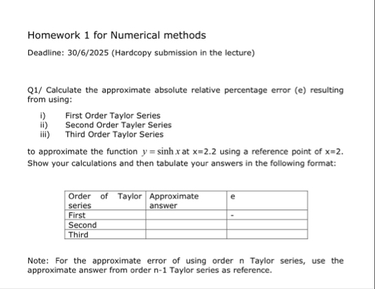 Homework 1 for Numerical methods Deadline: 3 0 /