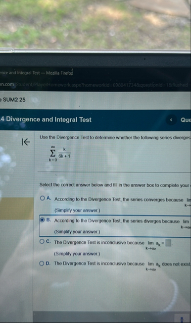 ance and Integral Test - Mozilla Firefox SUM 2 2