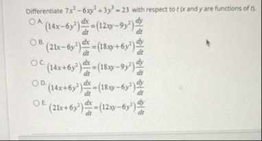 Differentiate 7 x 2 - 6 x y 2 3 y 3 = 2 3 with