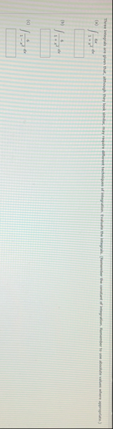 ( a ) 6 x 1 x 2 d x ( b ) 6 1 x 2 d x ( c ) 6 1 -