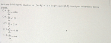 Evaluate c for the equation t a n ( 7 x 9 y ) = 7