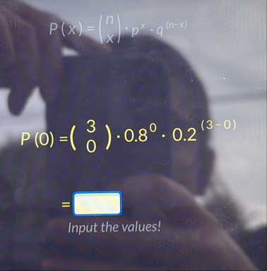 P ( x ) = ( n x ) * p x * q ( n - x ) P ( 0 ) = (