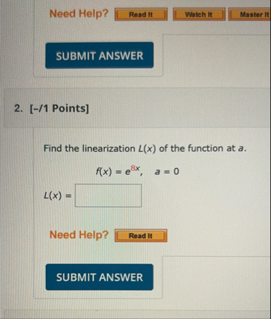 Need Help? 2 . [ - / 1 Points ] Find the