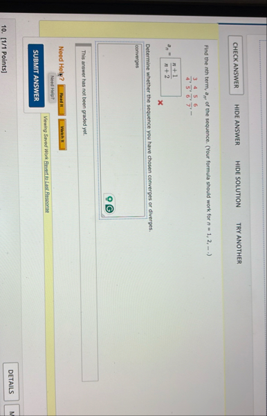 HIDE ANSWER HIDE SOLUTION TRY ANOTHER Find the n
