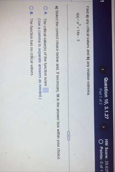 Question 1 0 , 3 . 1 . 2 7 HW Score: 2 9 . 6 3 9