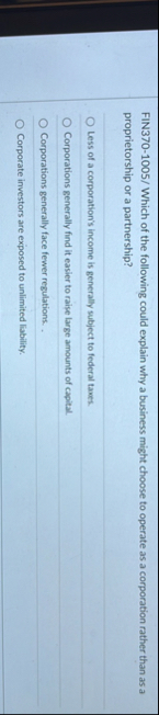 FIN 3 7 0 - 1 0 0 5 / Which of the following