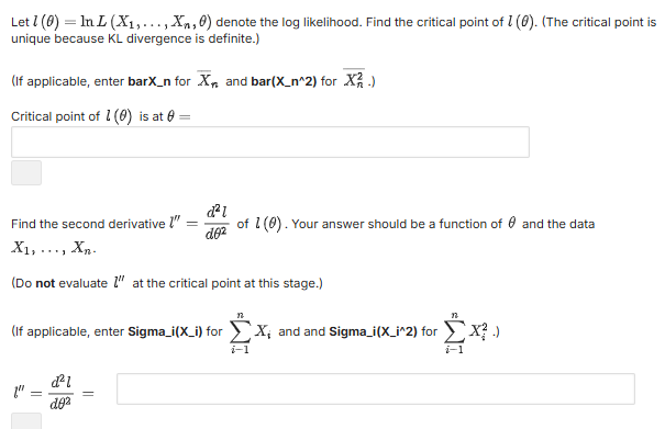 Let l ( ) = l n L ( x 1 , dots, x n , ) denote