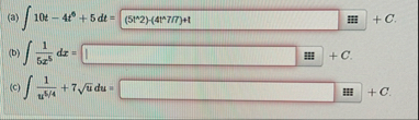 ( a ) 1 0 t - 4 t 6 5 d t = iii C . ( b ) 1 5 x 5