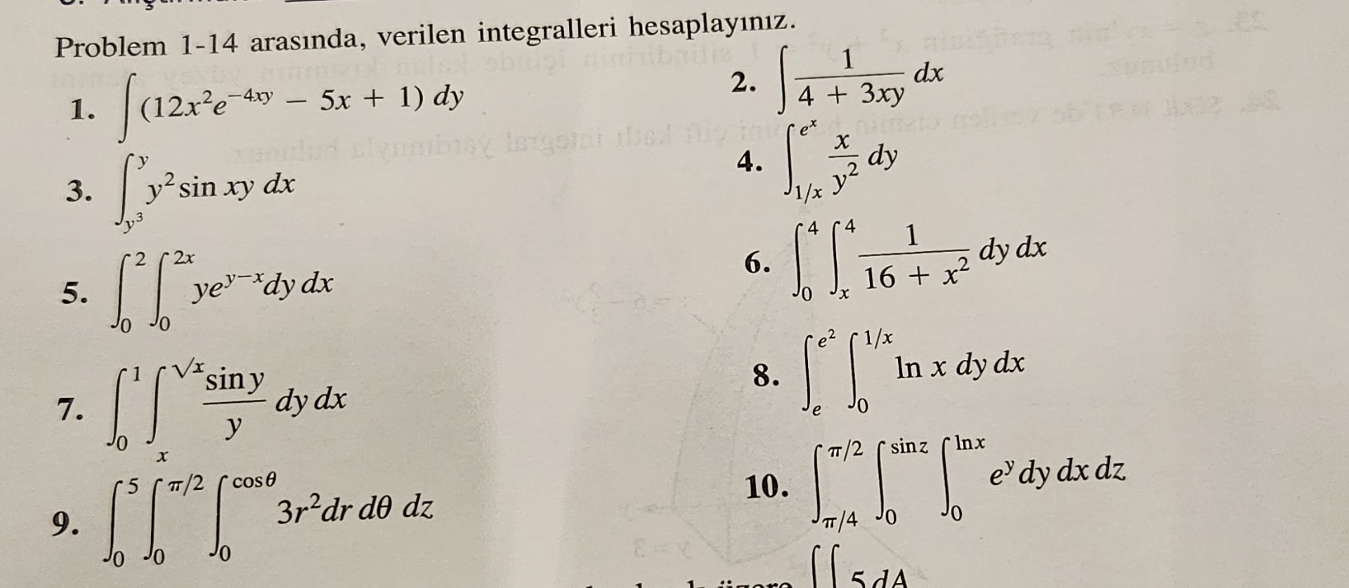 Problem 1 - 1 4 aras nda , verilen integralleri