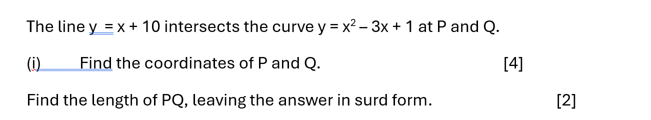 The line y = x + 1 0 intersects the curve y = x 2