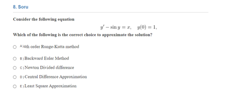 Soru Consider the following equation y ' - s i n