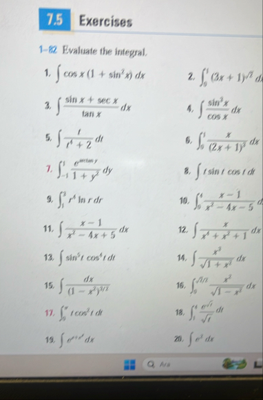 Exercises 1 - 8 2 Evaluate the integral. c o s x