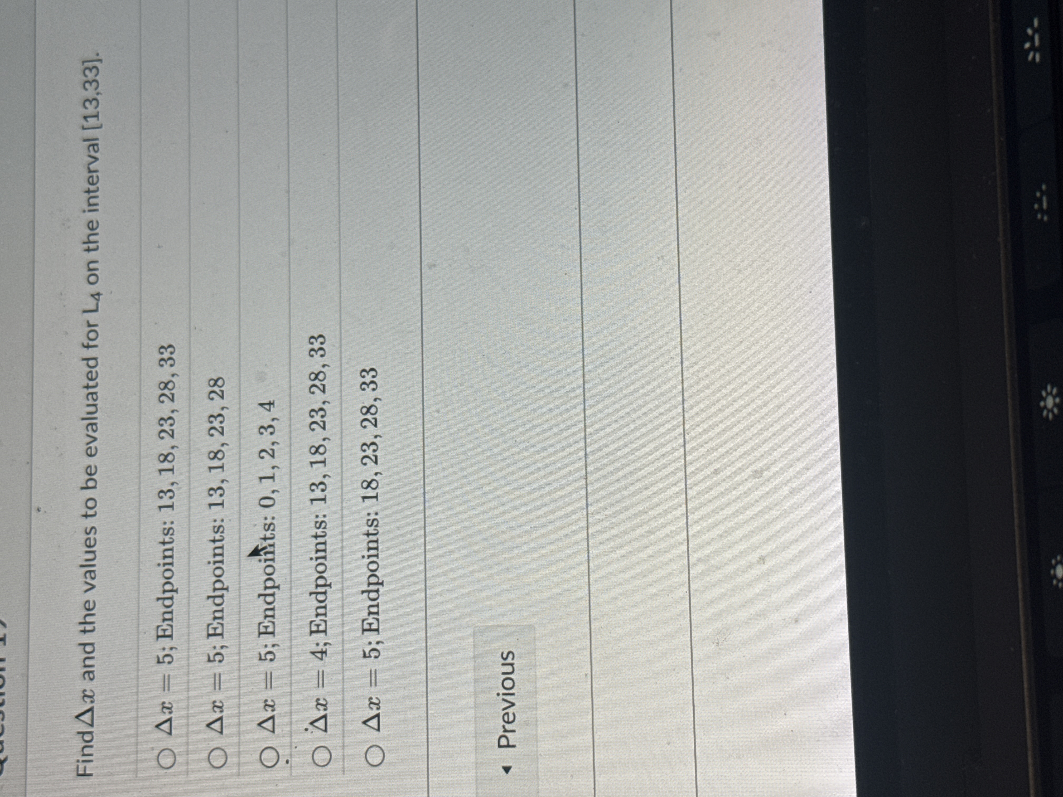 Find x and the values t o b e evaluated for L 4 o