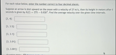 For each value below, enter the number correct to