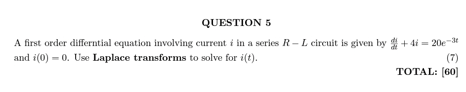 QUESTION 5 A first order differntial equation