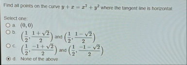 Find all points on the curve y + x = x 2 + y 2