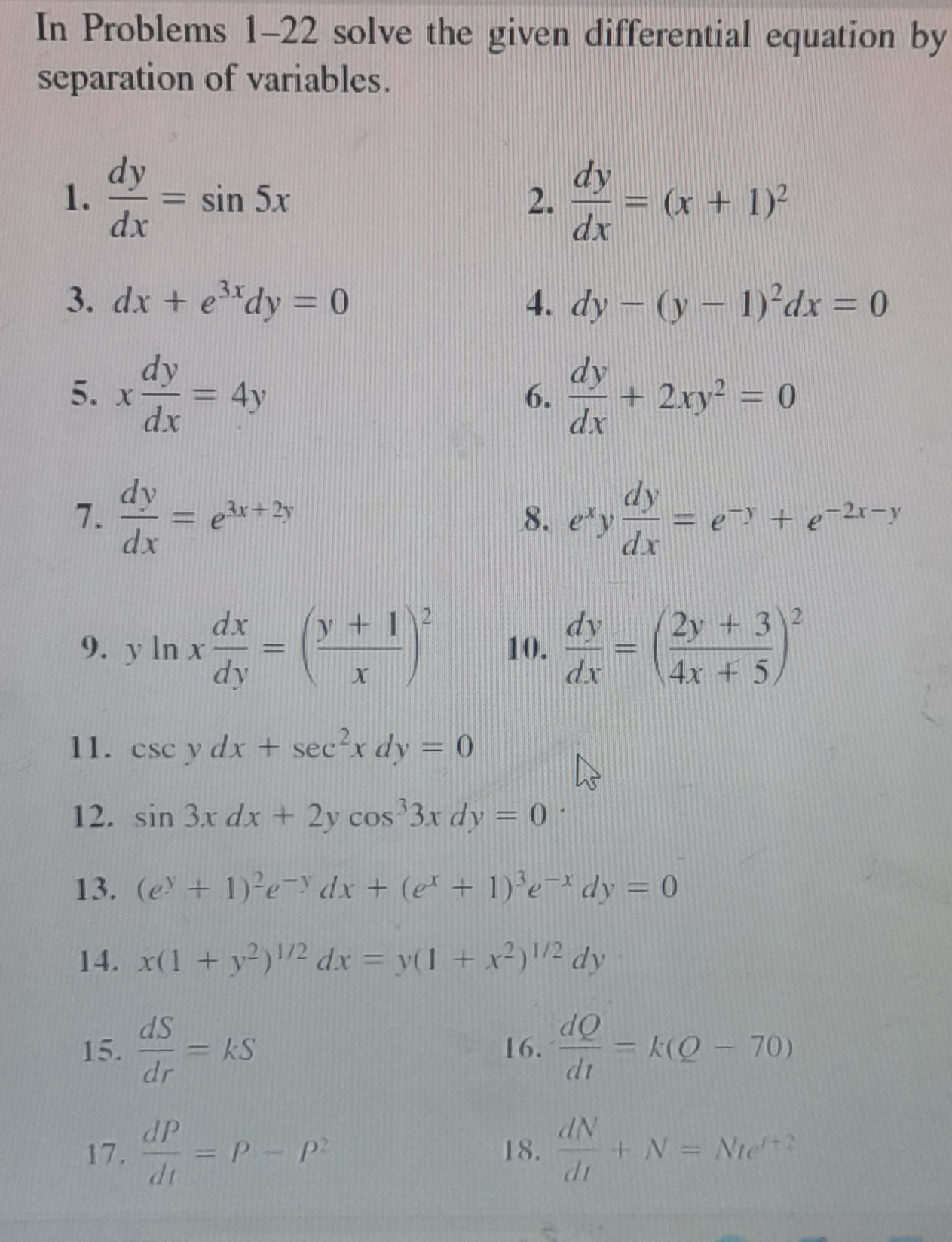 I n Problems 1 - 2 2 solve the given differential
