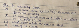 ( 1 5 ) An operating lease ( a ) Has a lease term
