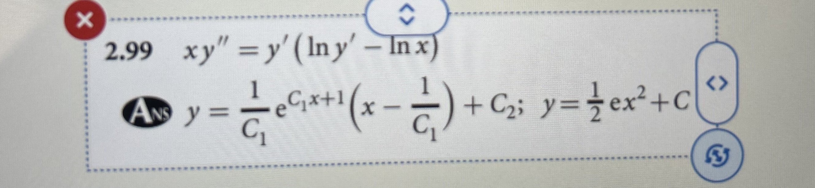 Solve this D E . x y ' ' = y ' ( l n y ' - l n x
