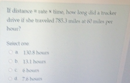 If distance e rate x times how hogs diff a monker