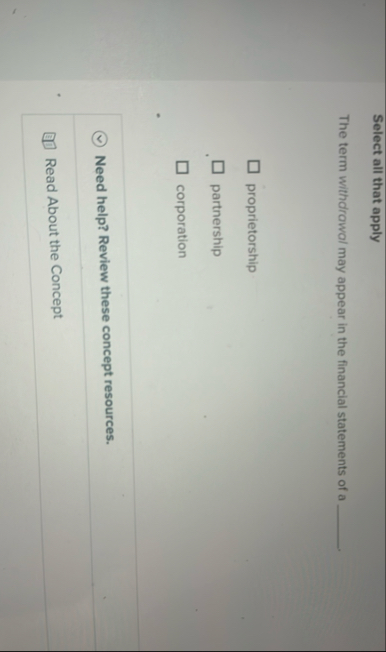 Select all that apply The term withdrowol may