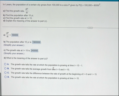 In tyears, the population of a certain city grows